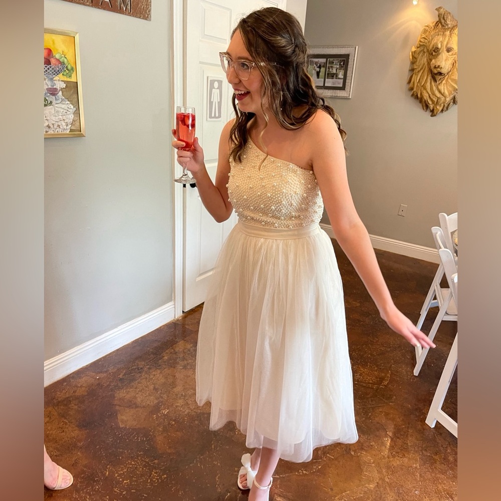 LuLu’s Cream One Shoulder Midi Dress